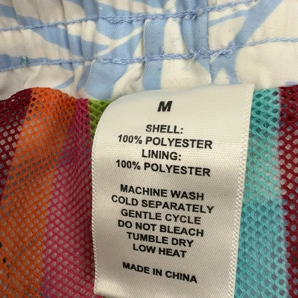 Thomas Dean Swim Trunks Mens M Blue Polyester Hibiscus Floral Beach Summer Style